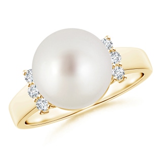 10mm AAA South Sea Cultured Pearl and Diamond Collar Ring in Yellow Gold