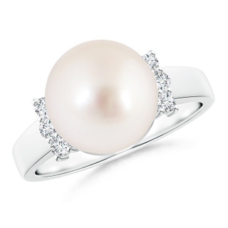 10mm AAAA South Sea Cultured Pearl and Diamond Collar Ring in 9K White Gold