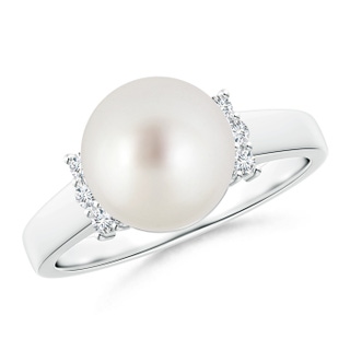 9mm AAA South Sea Cultured Pearl and Diamond Collar Ring in White Gold