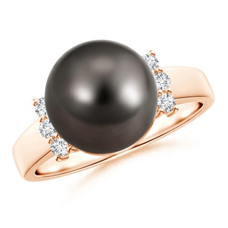 10mm AAA Tahitian Cultured Pearl and Diamond Collar Ring in Rose Gold