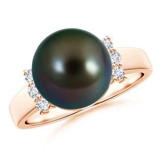 10mm AAAA Tahitian Cultured Pearl and Diamond Collar Ring in Rose Gold