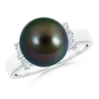 10mm AAAA Tahitian Cultured Pearl and Diamond Collar Ring in White Gold