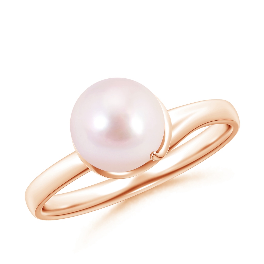 8mm AAAA Japanese Akoya Pearl Ring with Spiral Metal Loop in Rose Gold