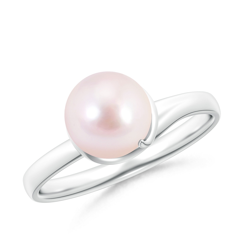 8mm AAAA Japanese Akoya Pearl Ring with Spiral Metal Loop in White Gold