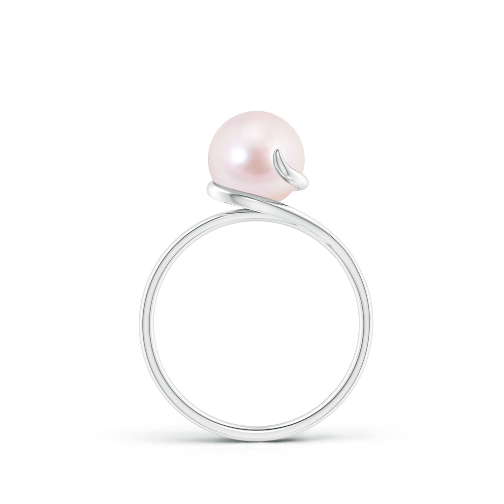 8mm AAAA Japanese Akoya Pearl Ring with Spiral Metal Loop in White Gold Product Image