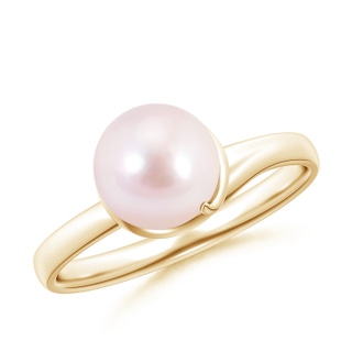 8mm AAAA Japanese Akoya Pearl Ring with Spiral Metal Loop in Yellow Gold