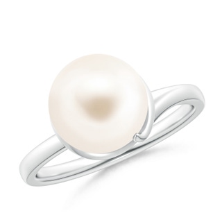 10mm AAA Freshwater Cultured Pearl Ring with Spiral Metal Loop in White Gold