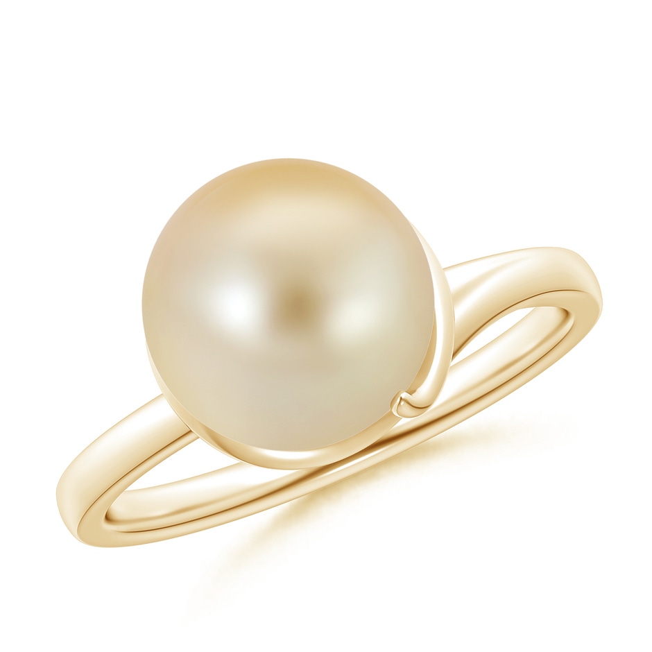 10mm AAA Golden South Sea Pearl Ring with Spiral Metal Loop in Yellow Gold 