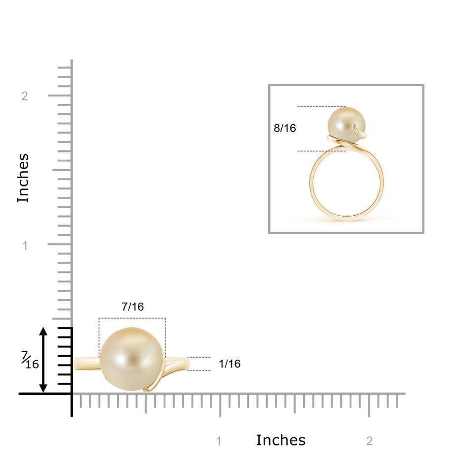 10mm AAA Golden South Sea Pearl Ring with Spiral Metal Loop in Yellow Gold product image