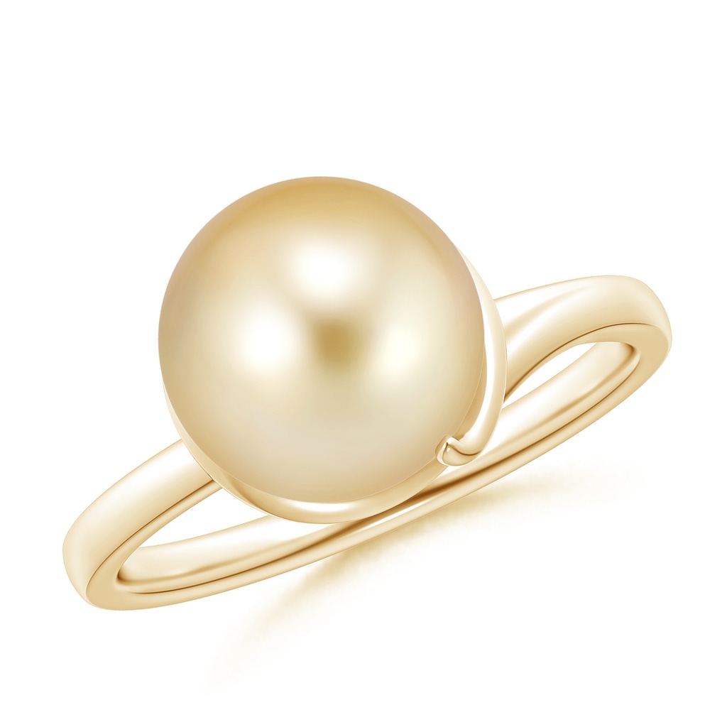 10mm AAAA Golden South Sea Pearl Ring with Spiral Metal Loop in Yellow Gold