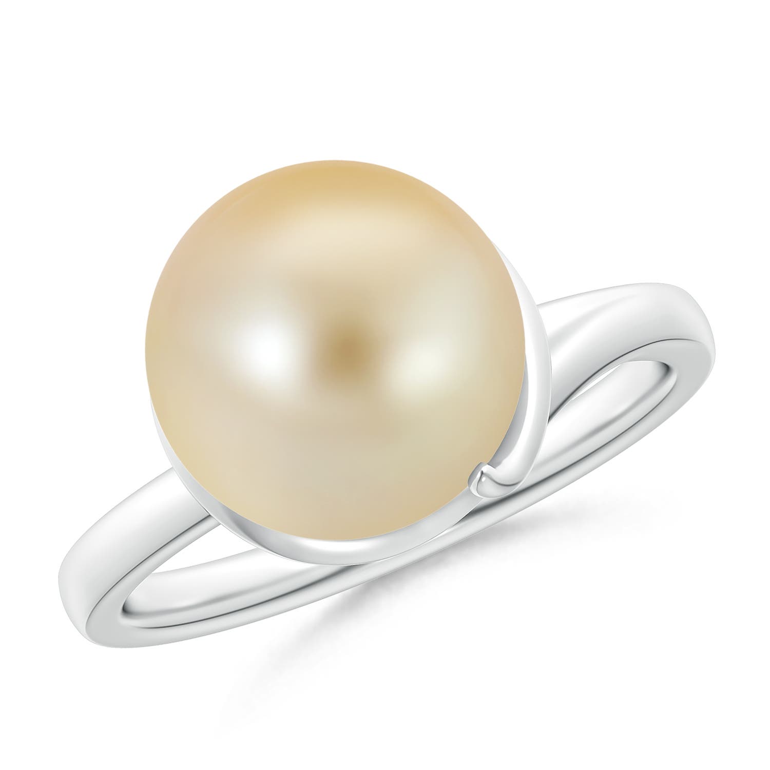 11mm AAA Golden South Sea Pearl Ring with Spiral Metal Loop in White Gold