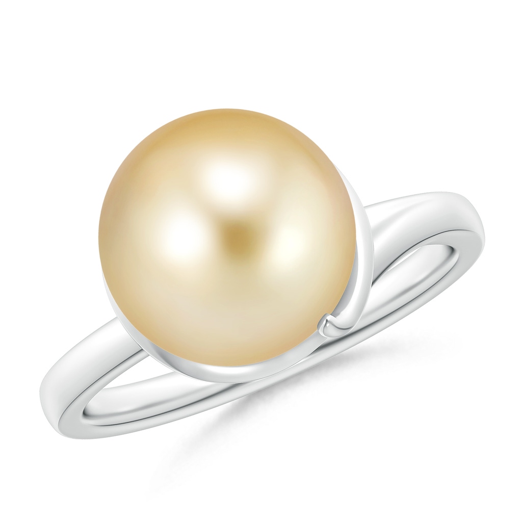 11mm AAAA Golden South Sea Pearl Ring with Spiral Metal Loop in White Gold