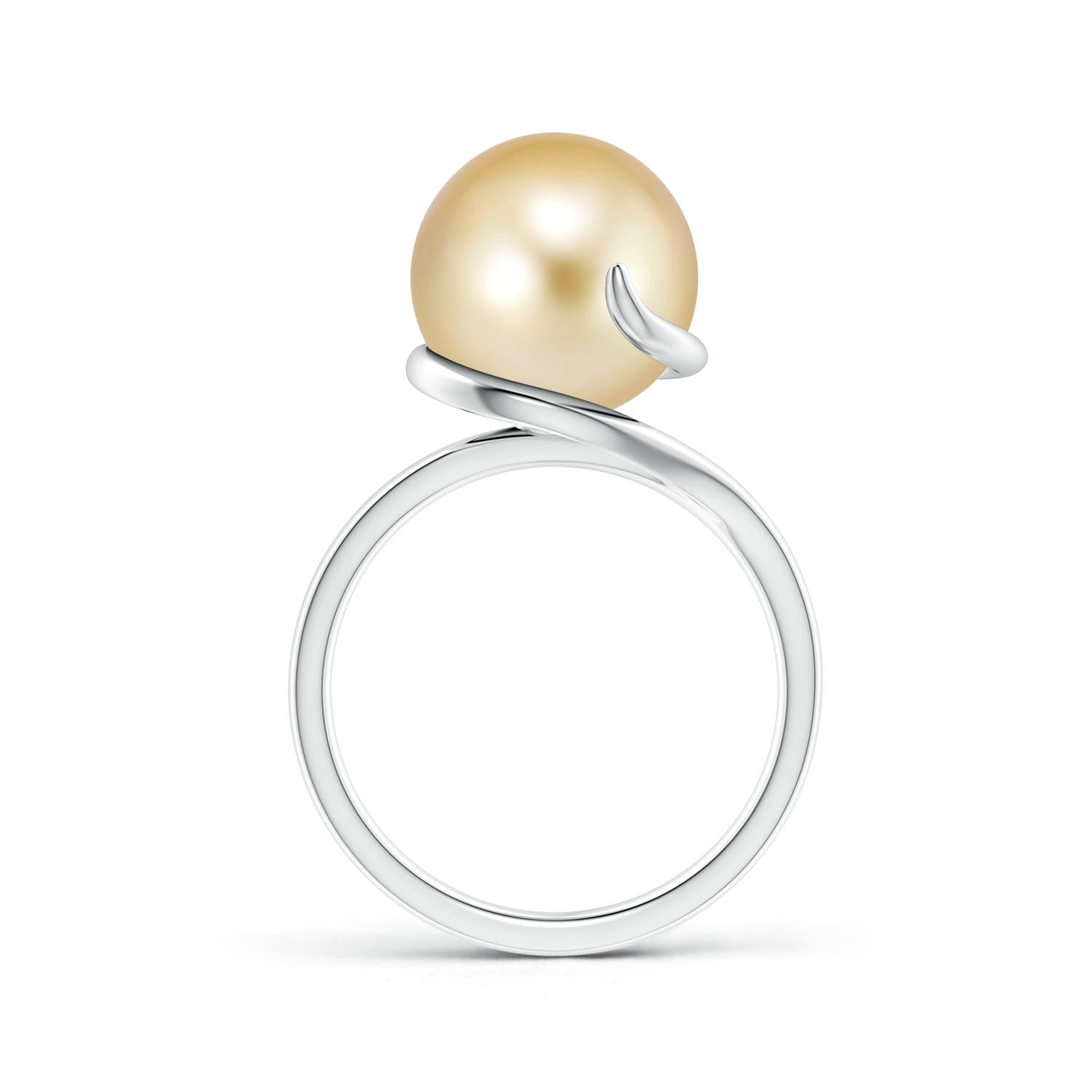 11mm AAAA Golden South Sea Pearl Ring with Spiral Metal Loop in White Gold - side 1