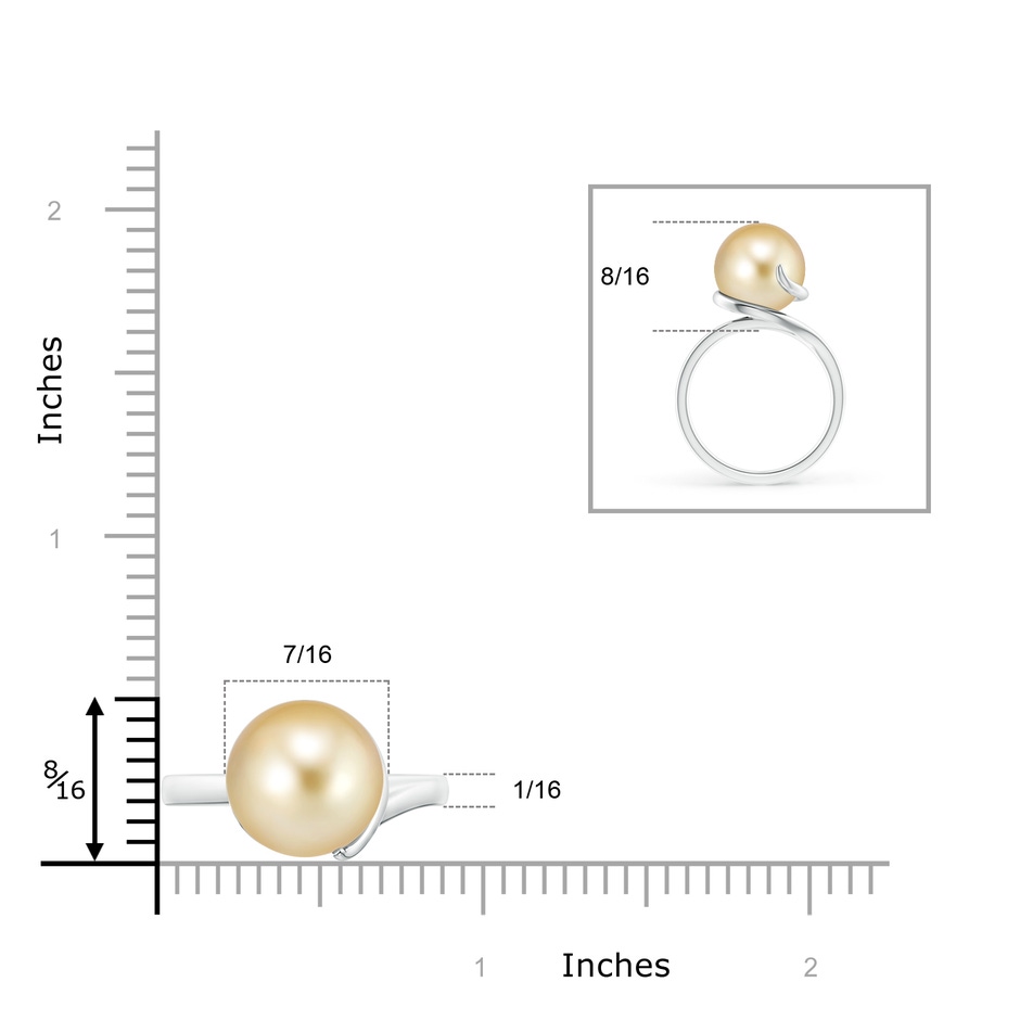 11mm AAAA Golden South Sea Pearl Ring with Spiral Metal Loop in White Gold product image