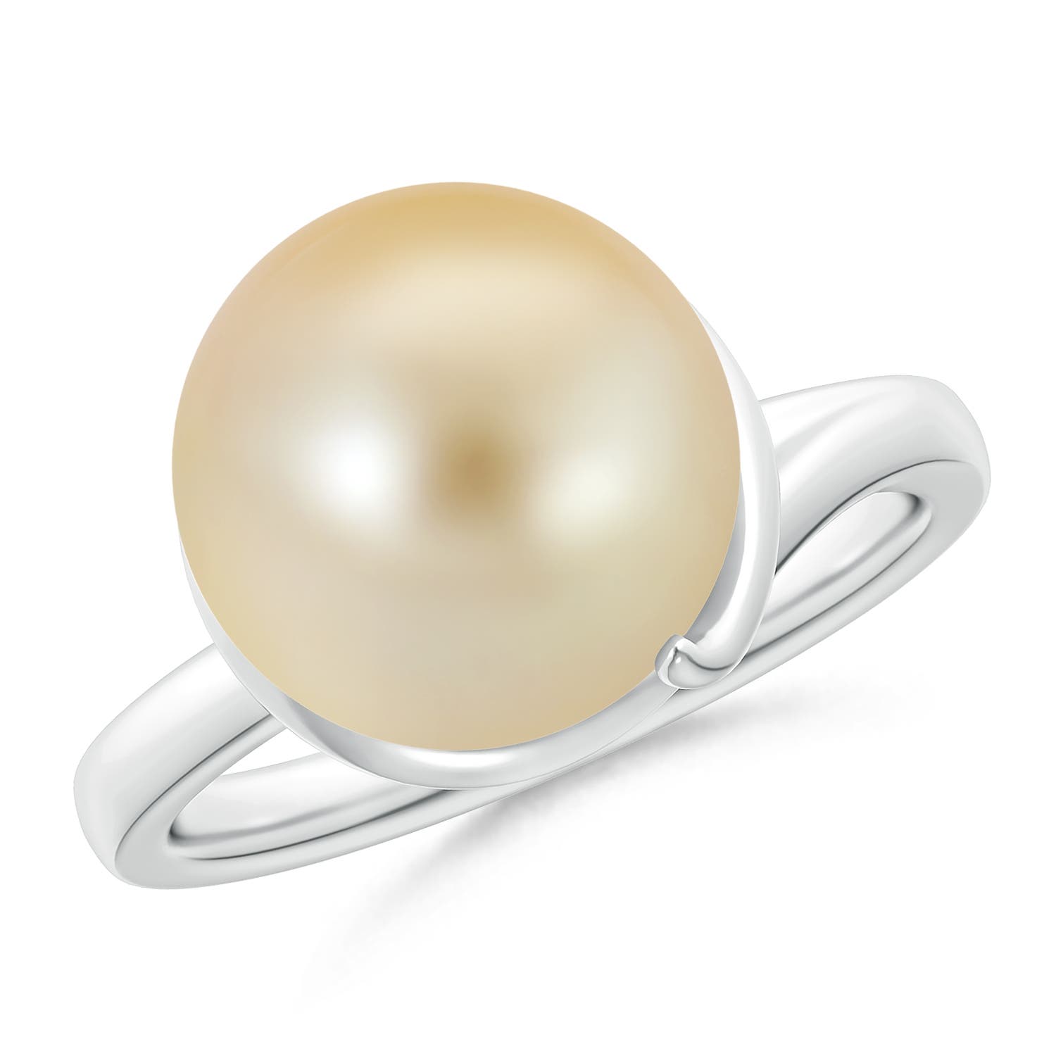 12mm AAA Golden South Sea Pearl Ring with Spiral Metal Loop in White Gold