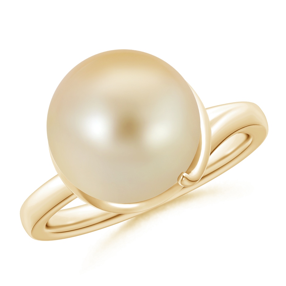 12mm AAA Golden South Sea Pearl Ring with Spiral Metal Loop in Yellow Gold 