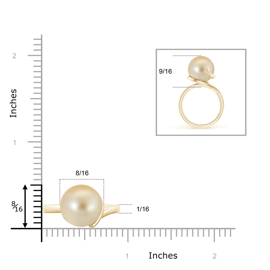12mm AAA Golden South Sea Pearl Ring with Spiral Metal Loop in Yellow Gold product image