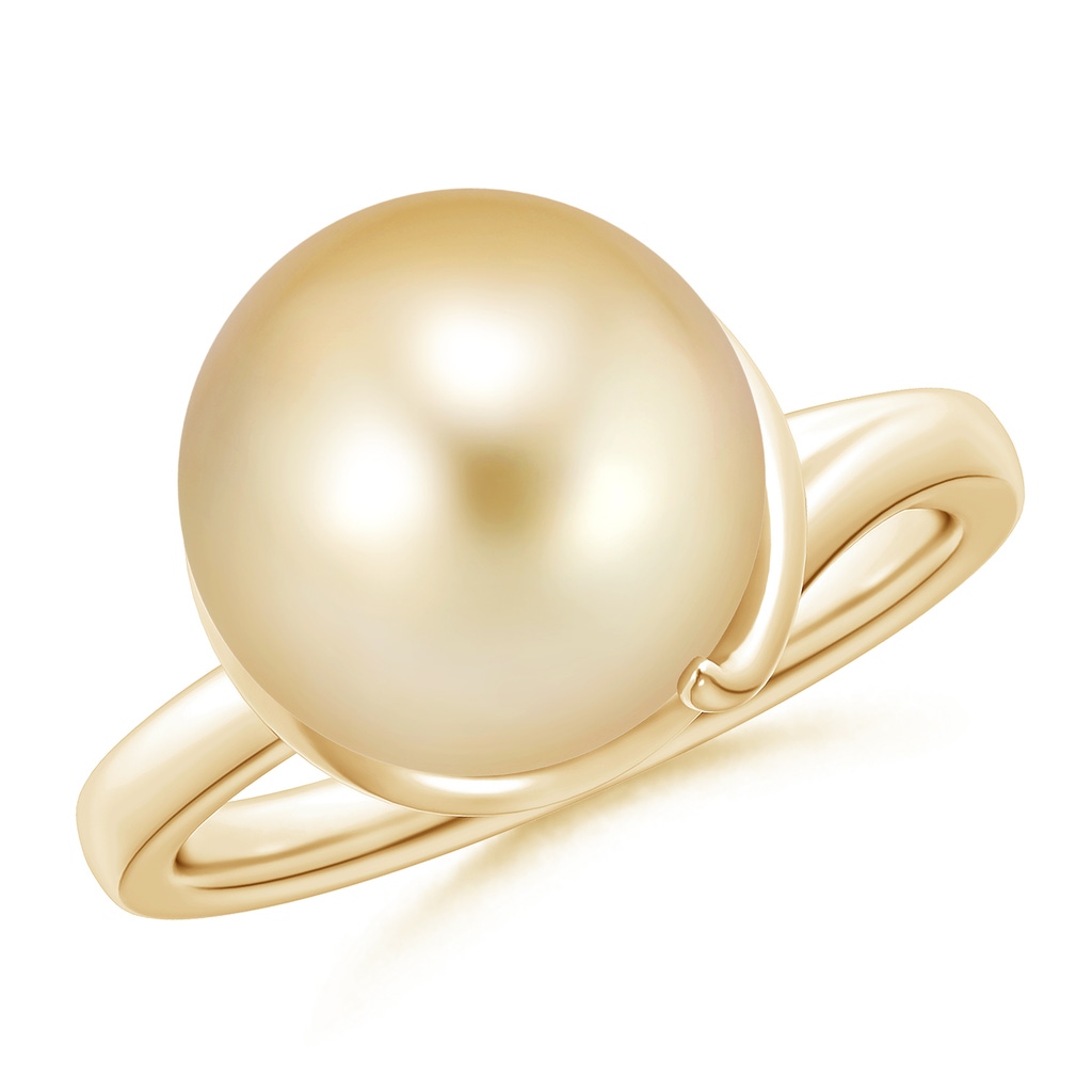 12mm AAAA Golden South Sea Pearl Ring with Spiral Metal Loop in Yellow Gold