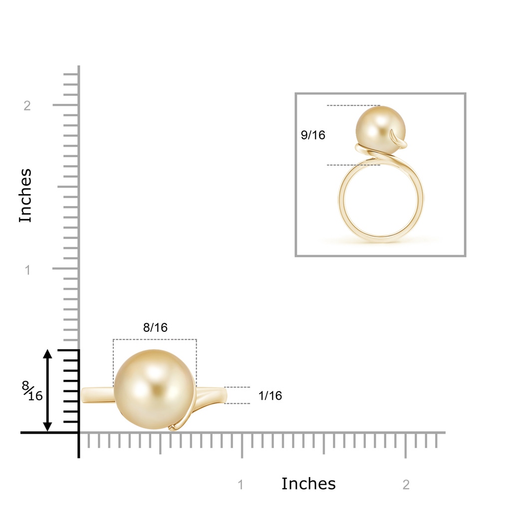 12mm AAAA Golden South Sea Pearl Ring with Spiral Metal Loop in Yellow Gold Product Image