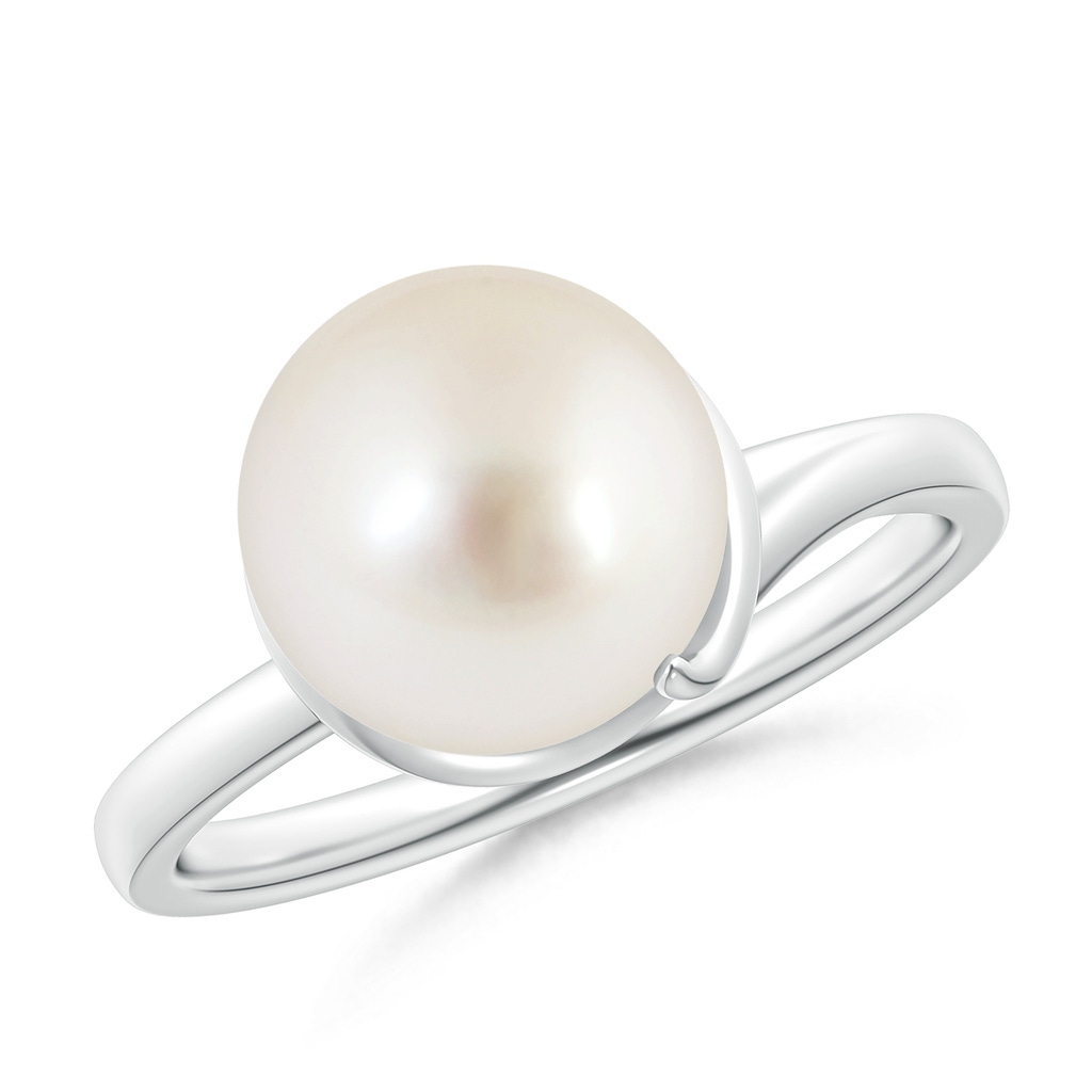 10mm AAAA South Sea Cultured Pearl Ring with Spiral Metal Loop in White Gold