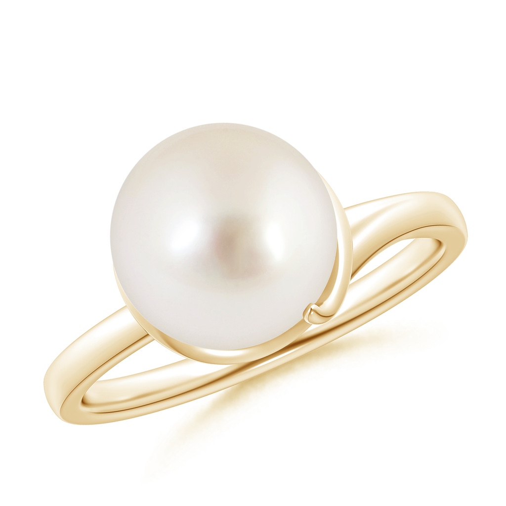 10mm AAAA South Sea Cultured Pearl Ring with Spiral Metal Loop in Yellow Gold