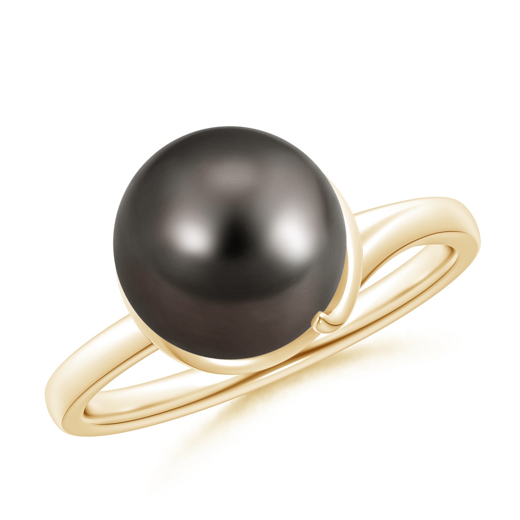 10mm AAA Tahitian Pearl Ring with Spiral Metal Loop in Yellow Gold