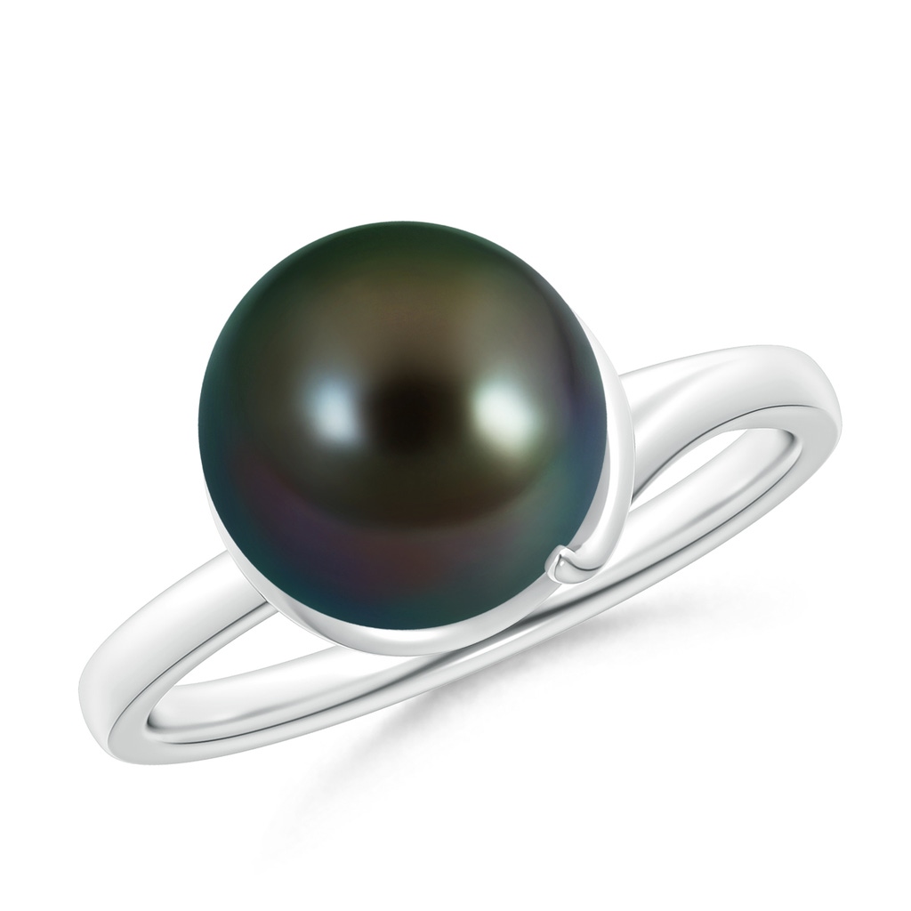 10mm AAAA Tahitian Pearl Ring with Spiral Metal Loop in White Gold