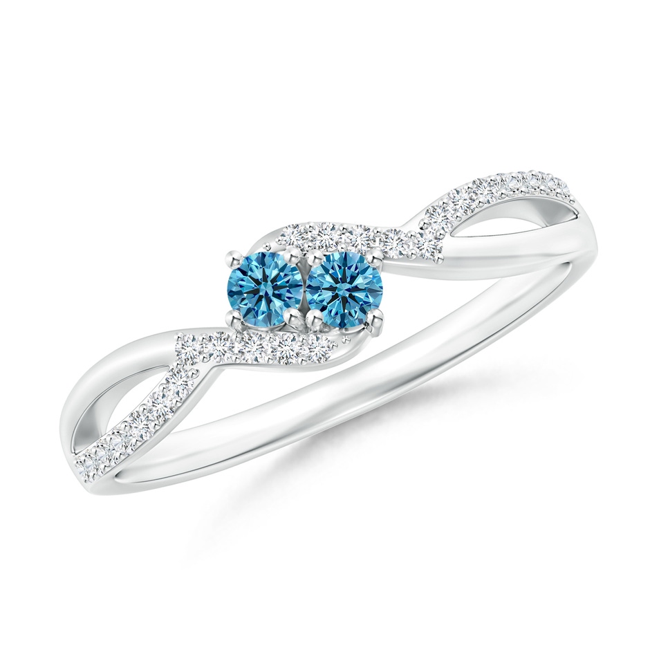 2.5mm AAAA Two Stone Fancy Intense Blue Diamond Split Shank Bypass Ring in P950 Platinum 