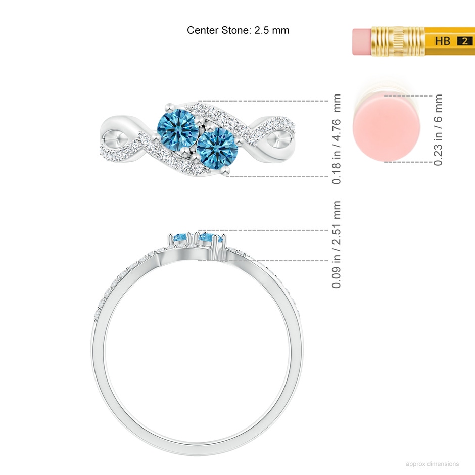 2.5mm AAAA Two Stone Fancy Intense Blue Diamond Split Shank Bypass Ring in P950 Platinum ruler
