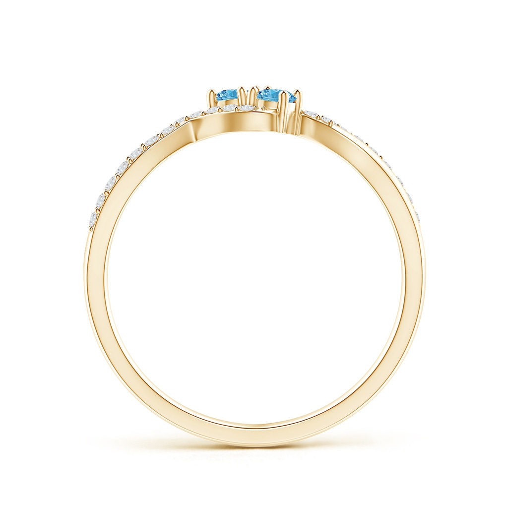 2.5mm AAAA Two Stone Fancy Intense Blue Diamond Split Shank Bypass Ring in Yellow Gold - side 199