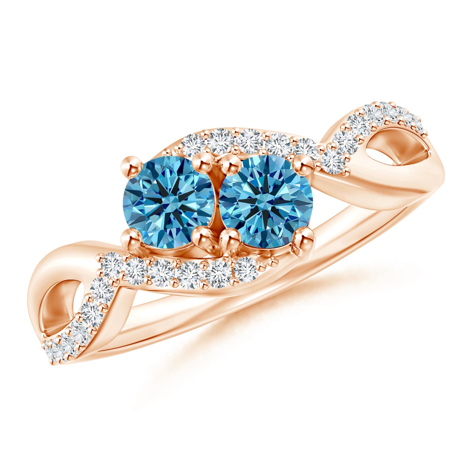 Angara 0.79 CTW Two Stone Fancy Intense Blue Diamond Split Shank Bypass Ring in 14K Rose Gold