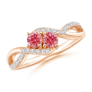 3.5mm AAAA Two Stone Fancy Intense Pink Diamond Split Shank Bypass Ring in 10K Rose Gold