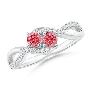 3.5mm AAAA Two Stone Fancy Intense Pink Diamond Split Shank Bypass Ring in P950 Platinum