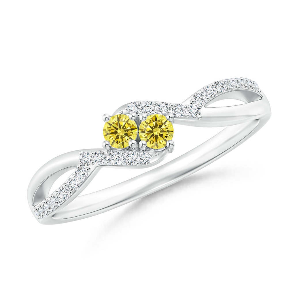 2.5mm AAAA Two Stone Fancy Intense Yellow Diamond Split Shank Bypass Ring in P950 Platinum