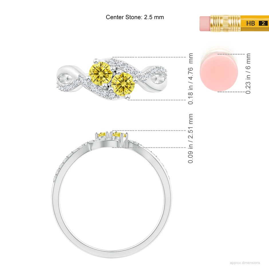 2.5mm AAAA Two Stone Fancy Intense Yellow Diamond Split Shank Bypass Ring in P950 Platinum ruler