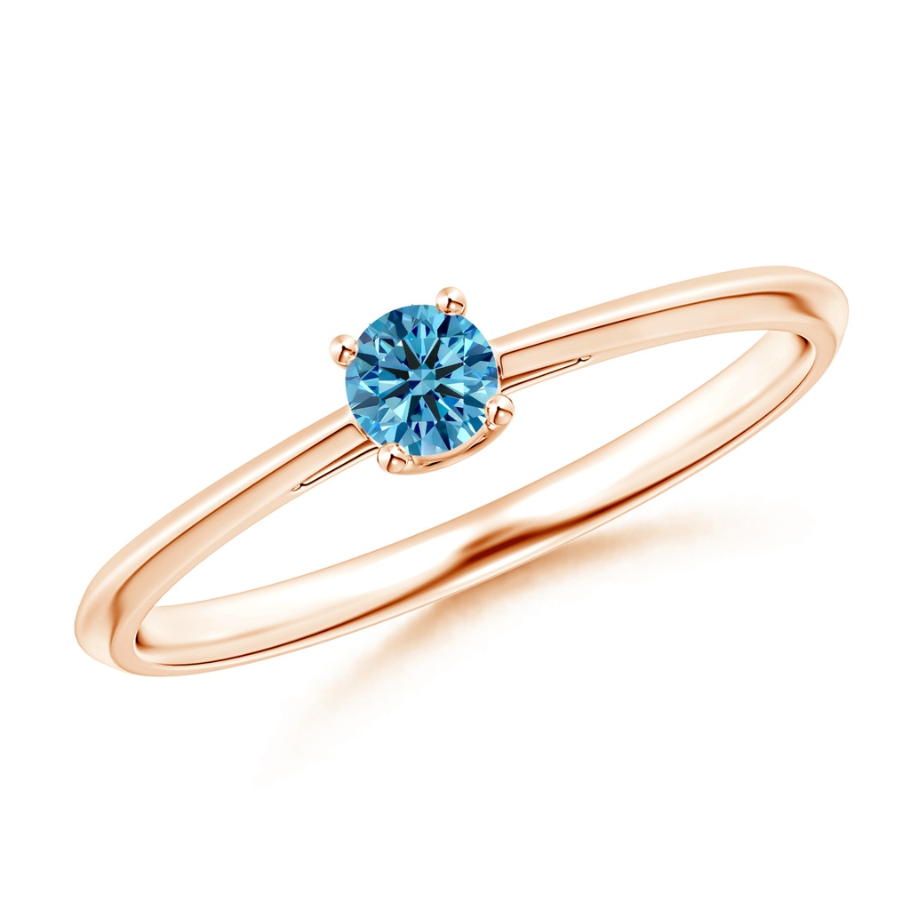 3.4mm AAAA Knife-Edged Classic Round Fancy Intense Blue Diamond Solitaire Ring in Rose Gold