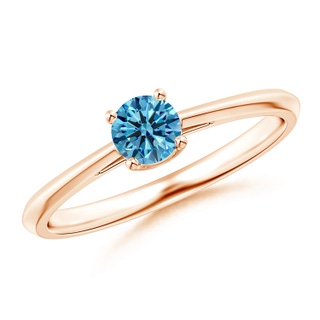 4.4mm AAAA Knife-Edged Classic Round Fancy Intense Blue Diamond Solitaire Ring in 18K Rose Gold