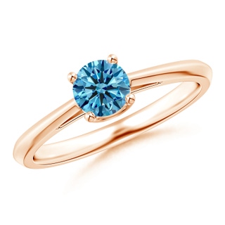 5.1mm AAAA Knife-Edged Classic Round Fancy Intense Blue Diamond Solitaire Ring in Rose Gold