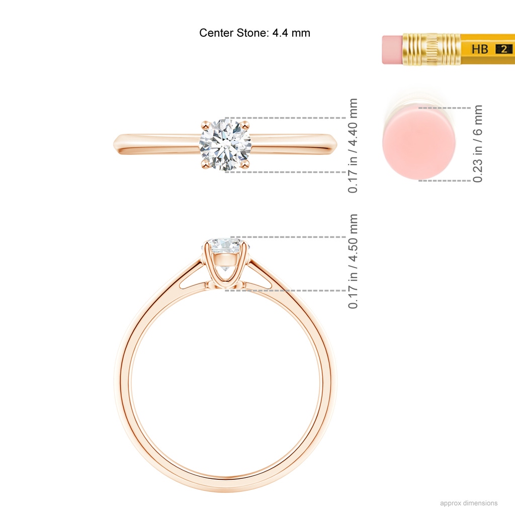 4.4mm GVS2 Knife-Edged Classic Round Diamond Solitaire Ring in Rose Gold Ruler