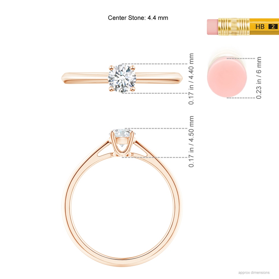 4.4mm GVS2 Knife-Edged Classic Round Diamond Solitaire Ring in Rose Gold ruler