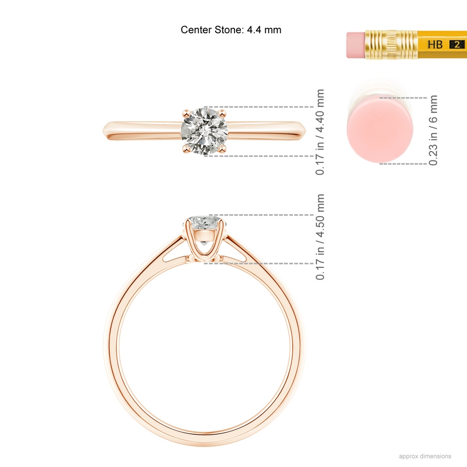 4.4mm KI3 Knife-Edged Classic Round Diamond Solitaire Ring in Rose Gold ruler