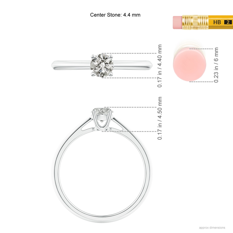 4.4mm KI3 Knife-Edged Classic Round Diamond Solitaire Ring in White Gold ruler