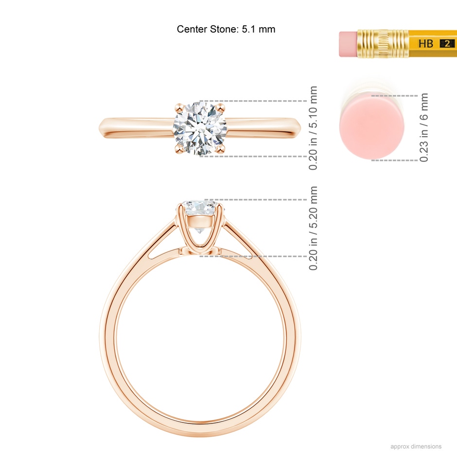 5.1mm GVS2 Knife-Edged Classic Round Diamond Solitaire Ring in Rose Gold ruler