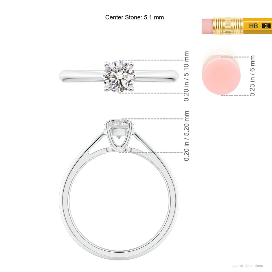 5.1mm IJI1I2 Knife-Edged Classic Round Diamond Solitaire Ring in White Gold ruler