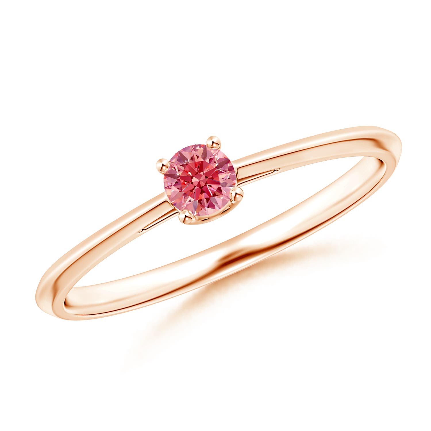 3.4mm AAAA Knife-Edged Classic Round Fancy Intense Pink Diamond Solitaire Ring in 18K Rose Gold