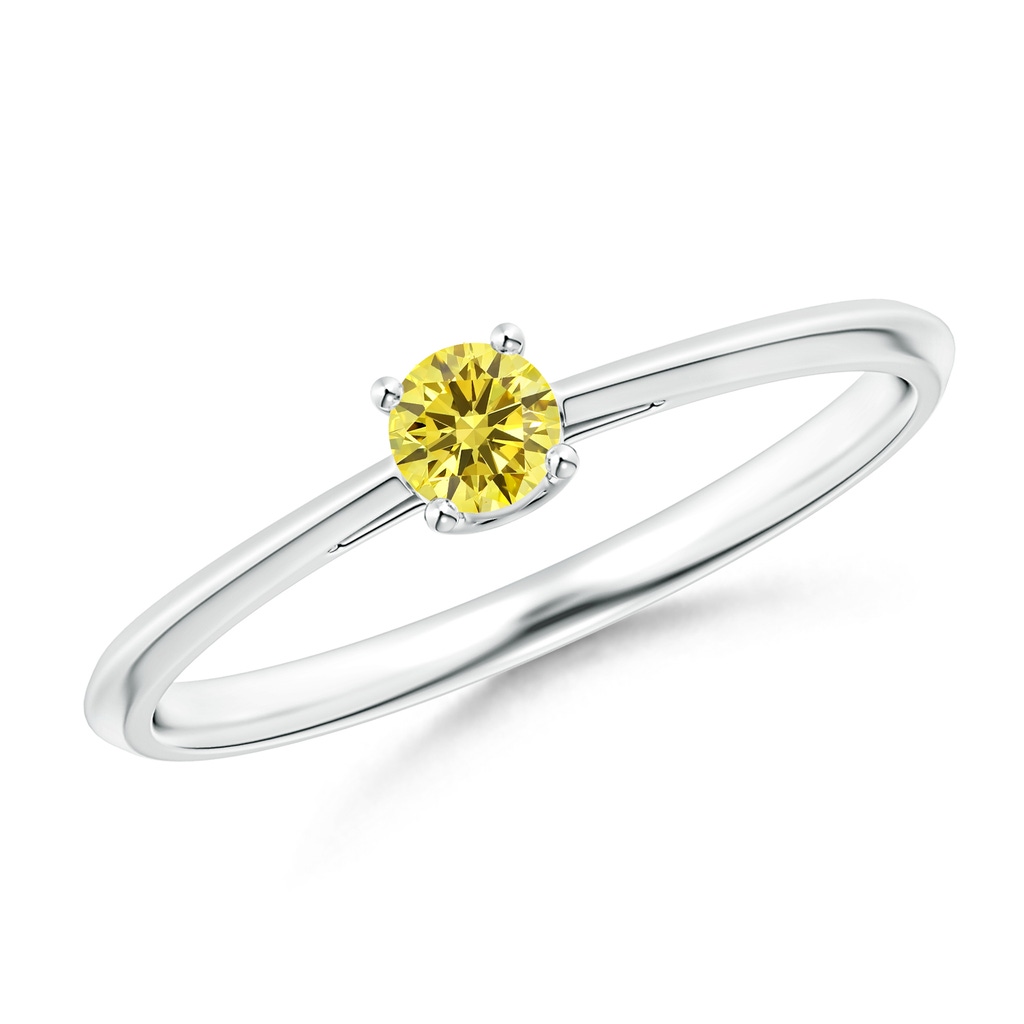 3.4mm AAAA Knife-Edged Classic Round Fancy Intense Yellow Diamond Solitaire Ring in P950 Platinum