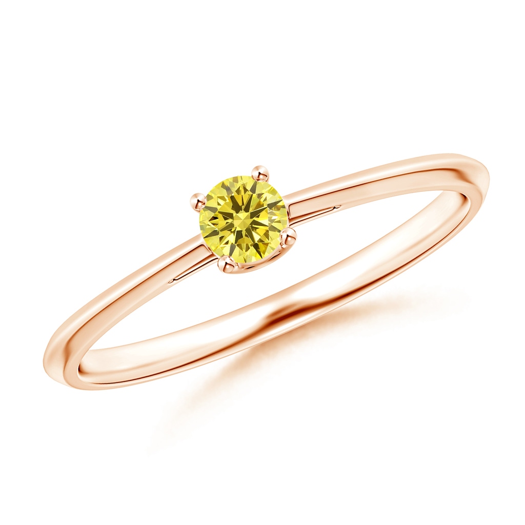 3.4mm AAAA Knife-Edged Classic Round Fancy Intense Yellow Diamond Solitaire Ring in Rose Gold