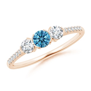 3.8mm AAAA Unique Prong-Set Fancy Intense Blue Diamond Three Stone Engagement Ring in 18K Rose Gold