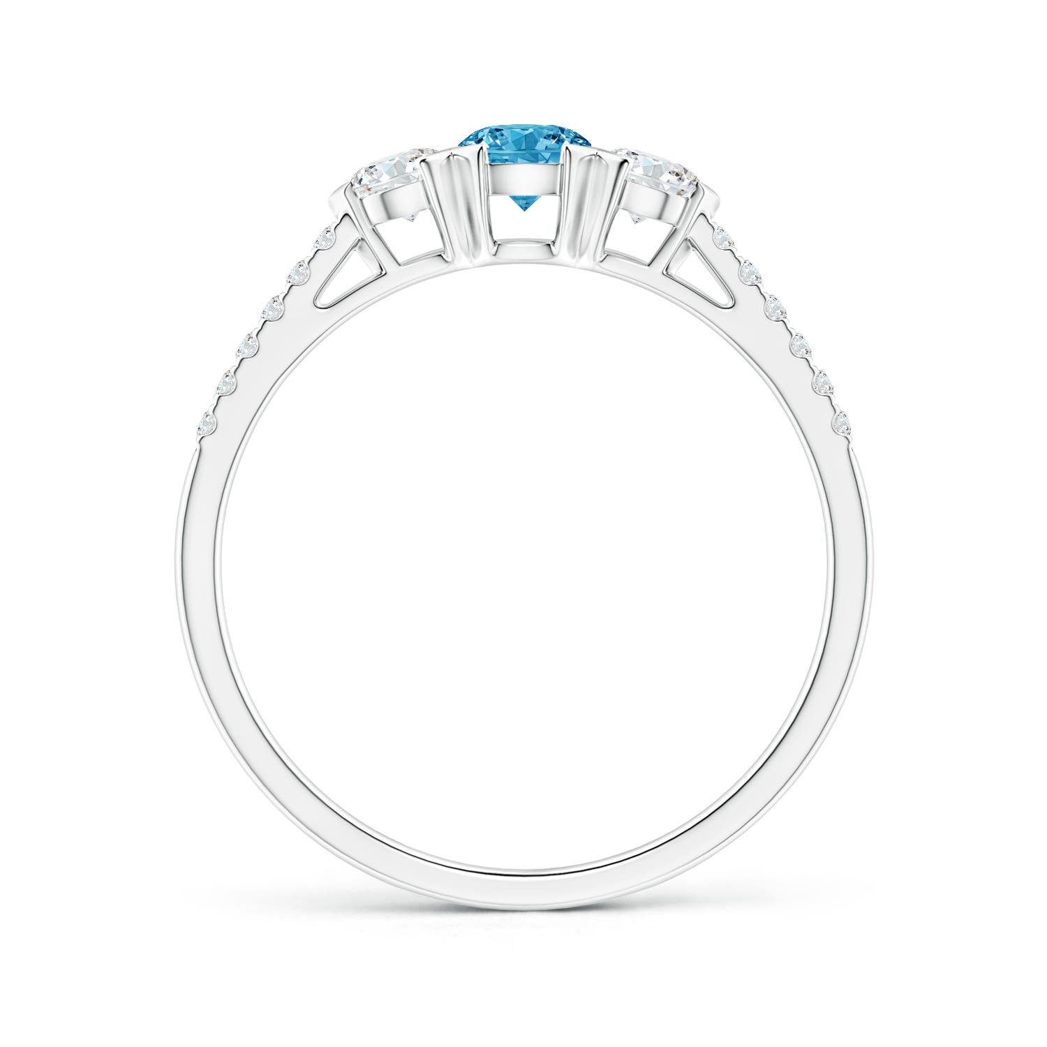 3.8mm AAAA Unique Prong-Set Fancy Intense Blue Diamond Three Stone Engagement Ring in White Gold - side 3
