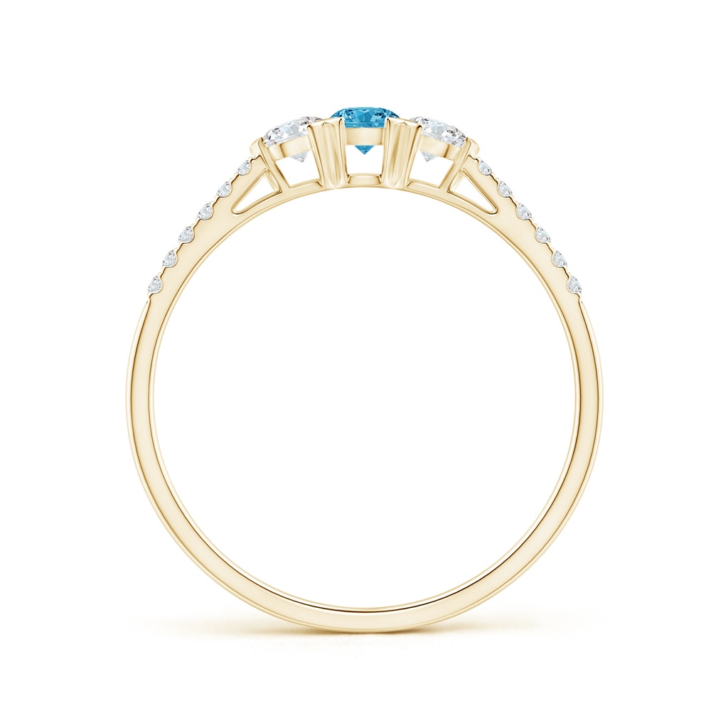 3mm AAAA Unique Prong-Set Fancy Intense Blue Diamond Three Stone Engagement Ring in Yellow Gold - side 199